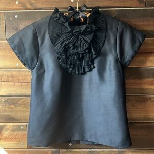 MANOUSH Black Silk Ruffle Bib Top